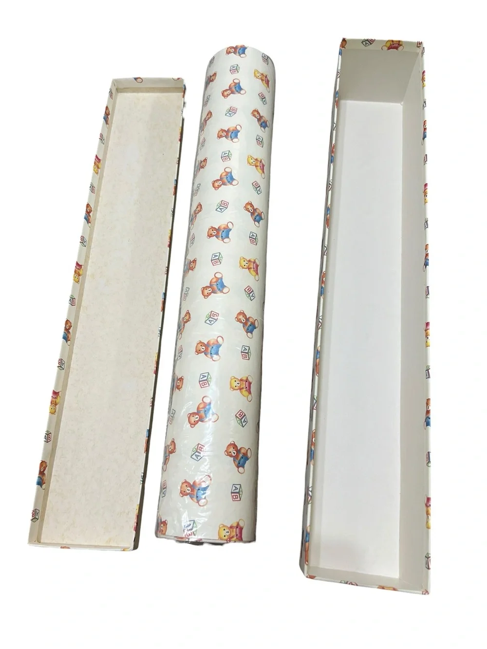 Vintage 1 Box Teddy Bear and Alphabet Print Paper Liner (6 rolls) Nursery Kids